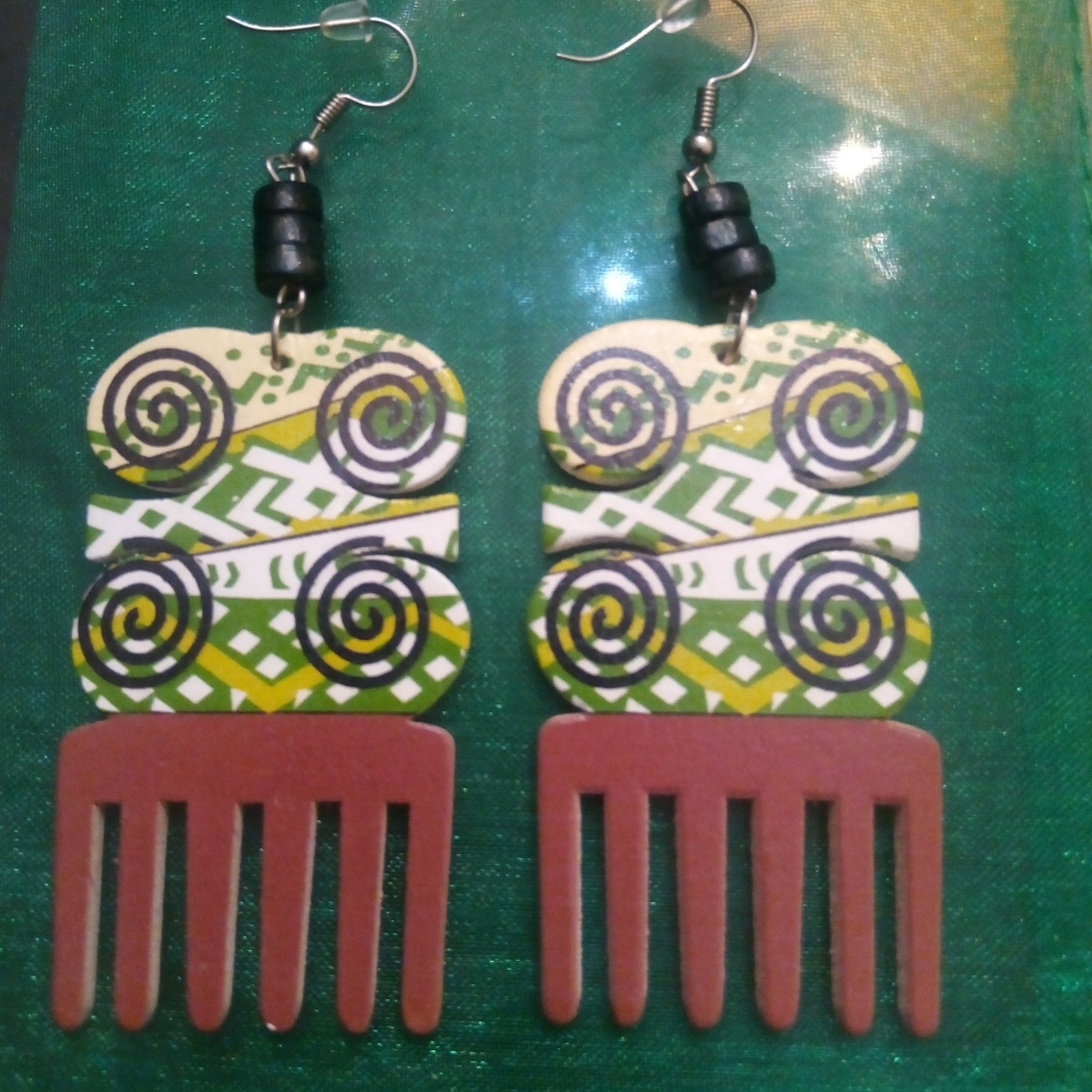 Wood Earrings with Adrinka Symbols NEW